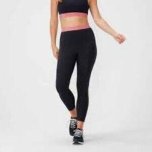 Outdoor Voices Smooth 7/8 Leggings – Black w/ Desert Rose Waistband – Size L